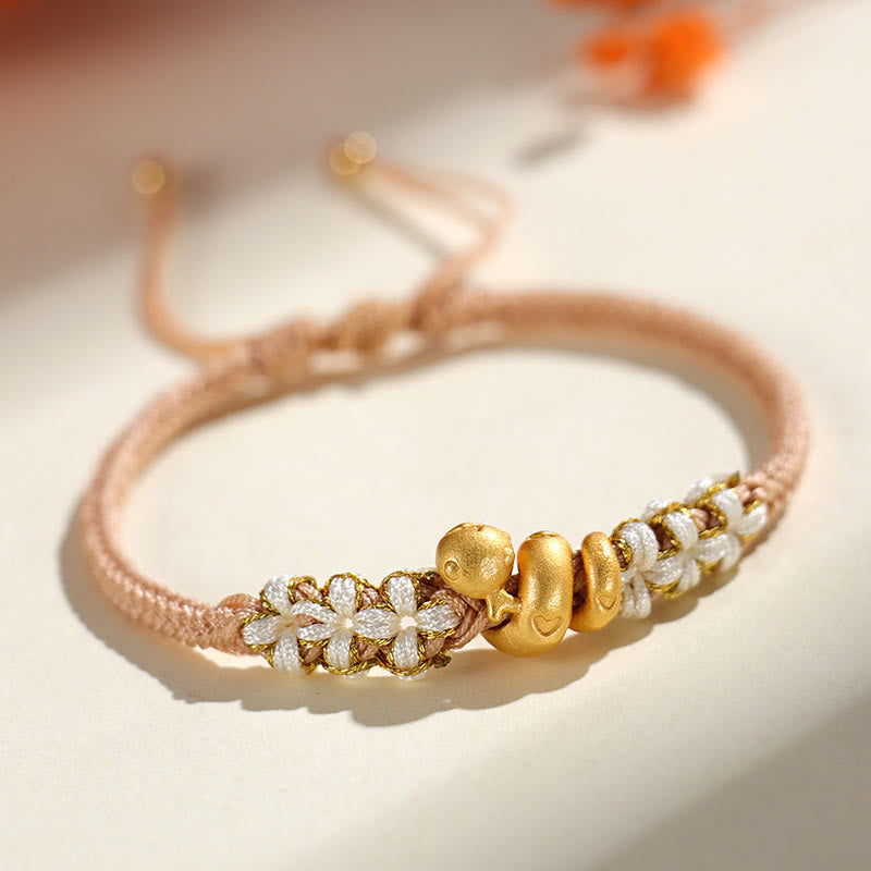 Fortune Jewel Handmade 999 Sterling Silver Year Of The Snake Red String Heart Peach Blossom Luck Bracelet