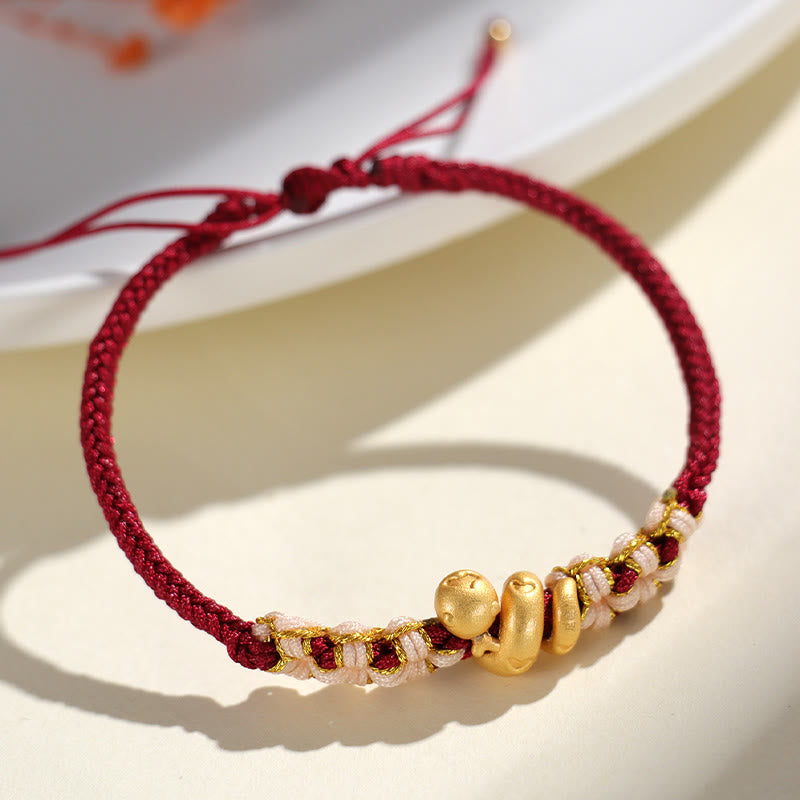 Fortune Jewel Handmade 999 Sterling Silver Year Of The Snake Red String Heart Peach Blossom Luck Bracelet