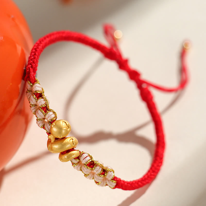 Fortune Jewel Handmade 999 Sterling Silver Year Of The Snake Red String Heart Peach Blossom Luck Bracelet