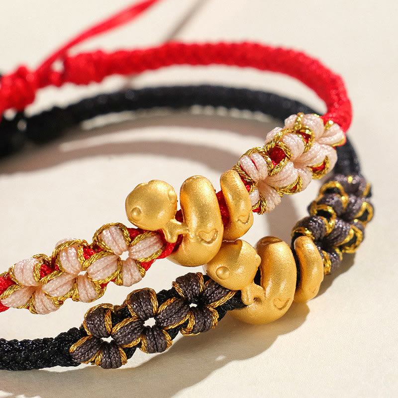 Fortune Jewel Handmade 999 Sterling Silver Year Of The Snake Red String Heart Peach Blossom Luck Bracelet