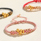 Fortune Jewel Handmade 999 Sterling Silver Year Of The Snake Red String Heart Peach Blossom Luck Bracelet