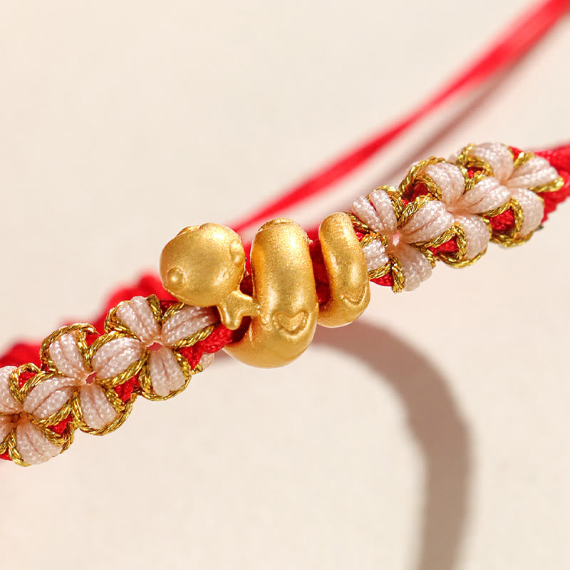 Fortune Jewel Handmade 999 Sterling Silver Year Of The Snake Red String Heart Peach Blossom Luck Bracelet