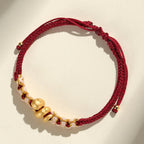 Fortune Jewel Handmade 999 Sterling Silver Year Of The Snake Red String Heart Peach Blossom Luck Bracelet