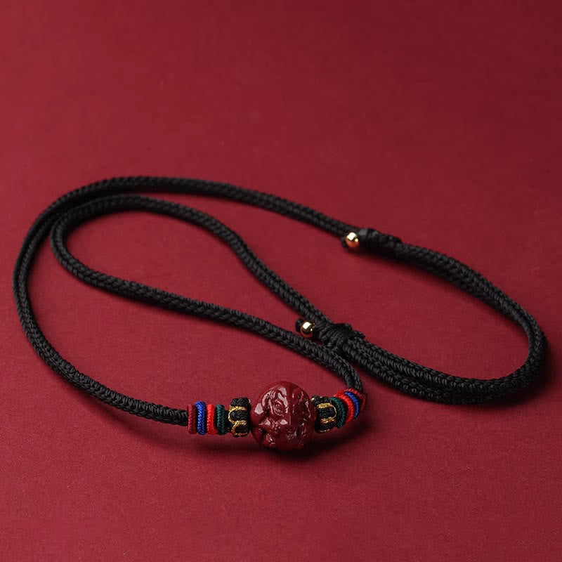 Fortune Jewel Cinnabar Chinese Zodiac Black String Blessing Necklace Pendants
