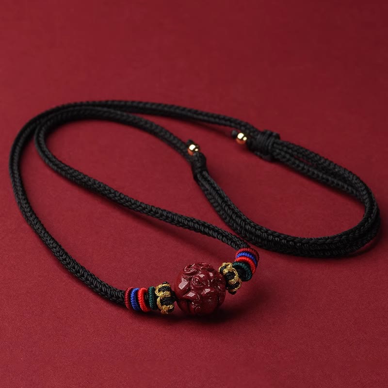 Fortune Jewel Cinnabar Chinese Zodiac Black String Blessing Necklace Pendants