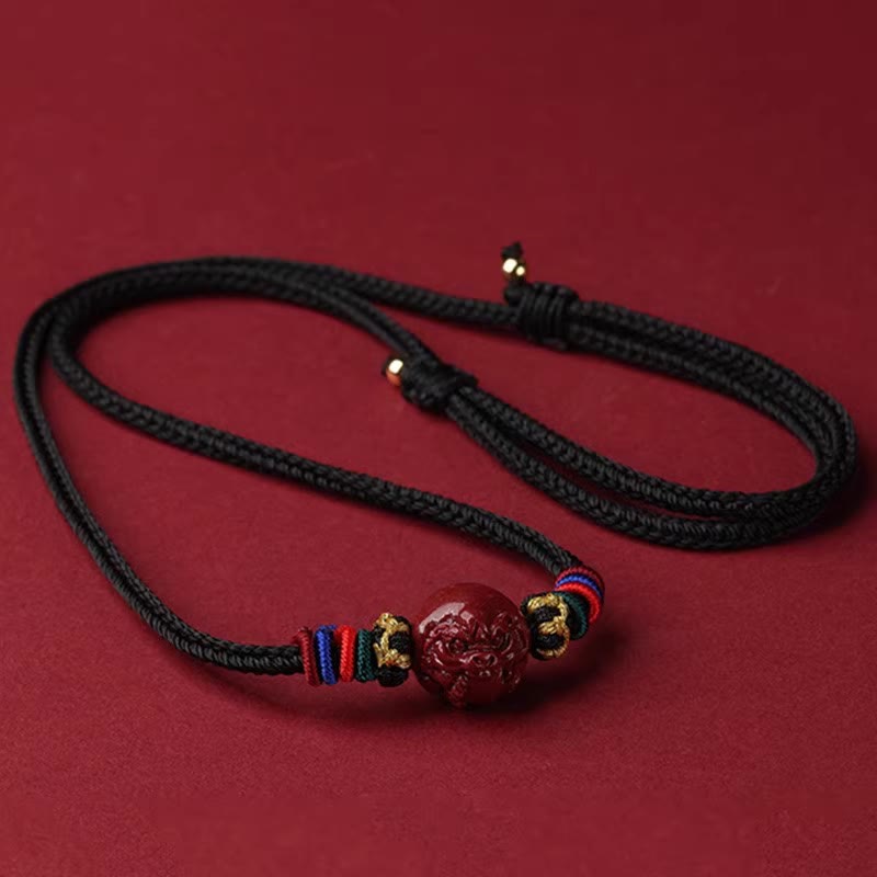 Fortune Jewel Cinnabar Chinese Zodiac Black String Blessing Necklace Pendants