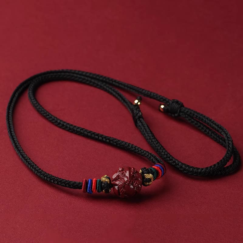 Fortune Jewel Cinnabar Chinese Zodiac Black String Blessing Necklace Pendants