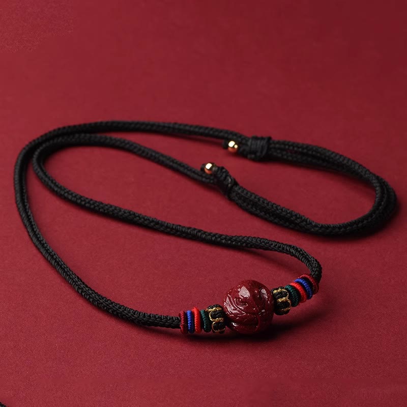 Fortune Jewel Cinnabar Chinese Zodiac Black String Blessing Necklace Pendants
