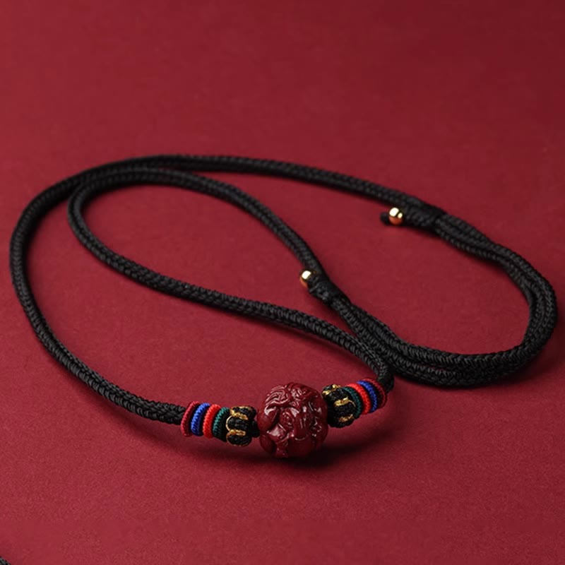 Fortune Jewel Cinnabar Chinese Zodiac Black String Blessing Necklace Pendants