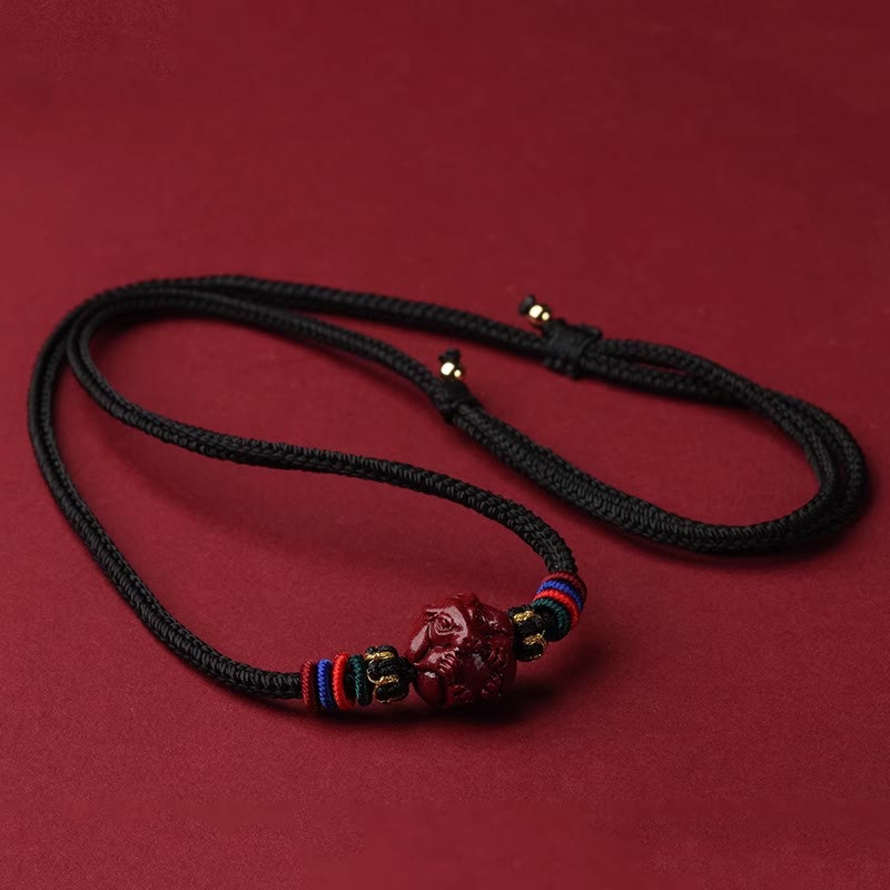 Fortune Jewel Cinnabar Chinese Zodiac Black String Blessing Necklace Pendants