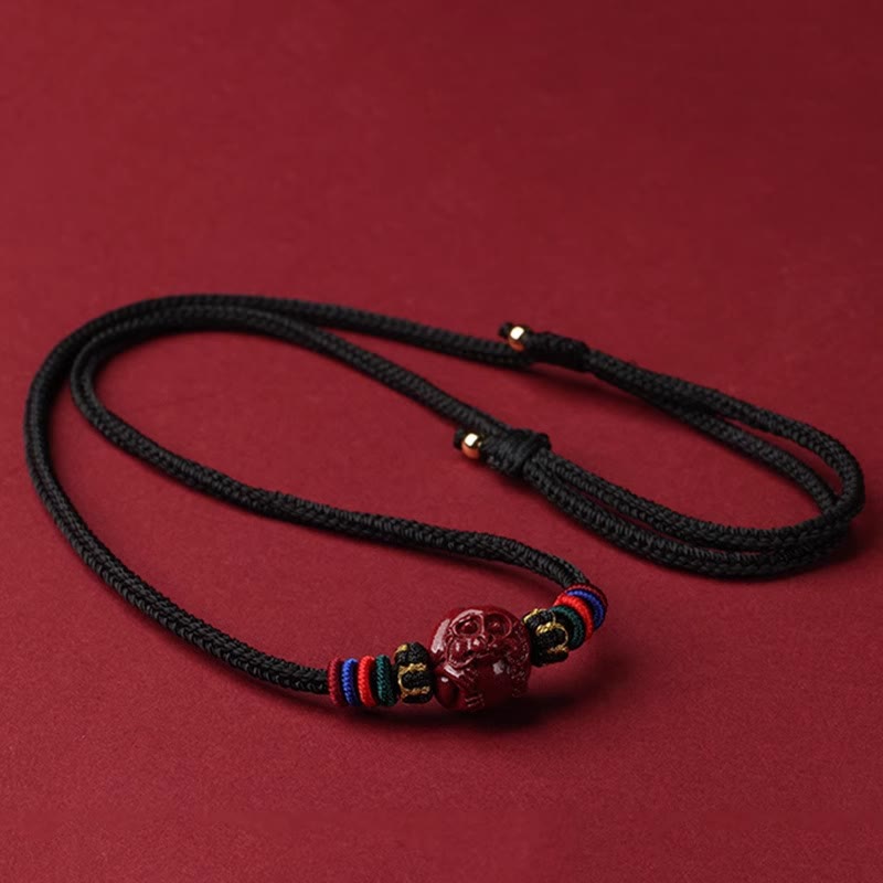 Fortune Jewel Cinnabar Chinese Zodiac Black String Blessing Necklace Pendants