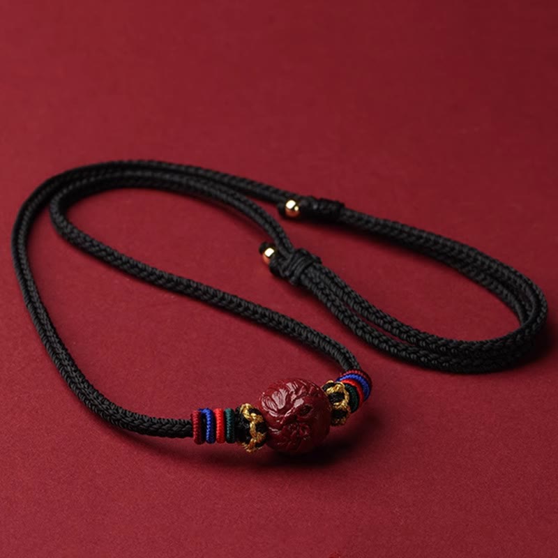 Fortune Jewel Cinnabar Chinese Zodiac Black String Blessing Necklace Pendants