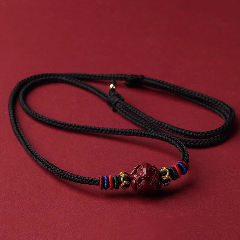 Fortune Jewel Cinnabar Chinese Zodiac Black String Blessing Necklace Pendants
