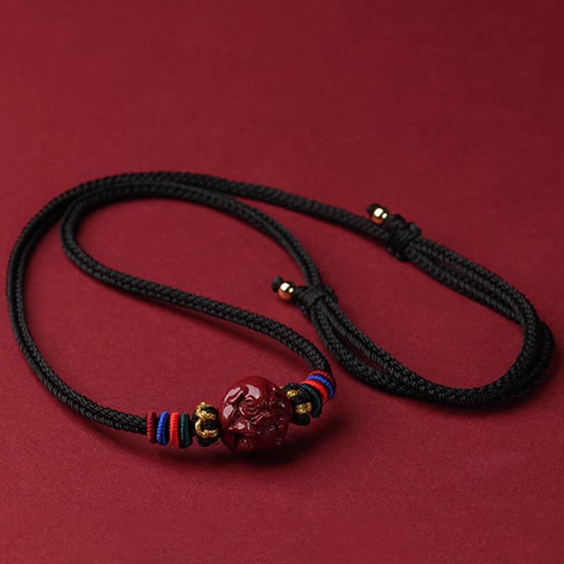 Fortune Jewel Cinnabar Chinese Zodiac Black String Blessing Necklace Pendants