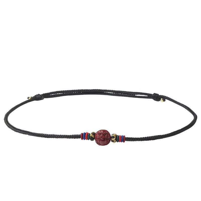 Fortune Jewel Cinnabar Chinese Zodiac Black String Blessing Necklace Pendants