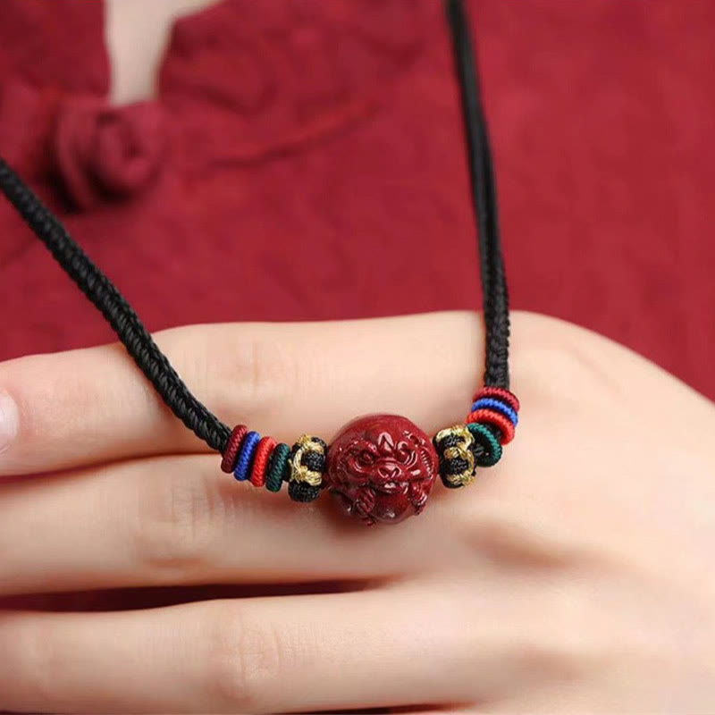 Fortune Jewel Cinnabar Chinese Zodiac Black String Blessing Necklace Pendants