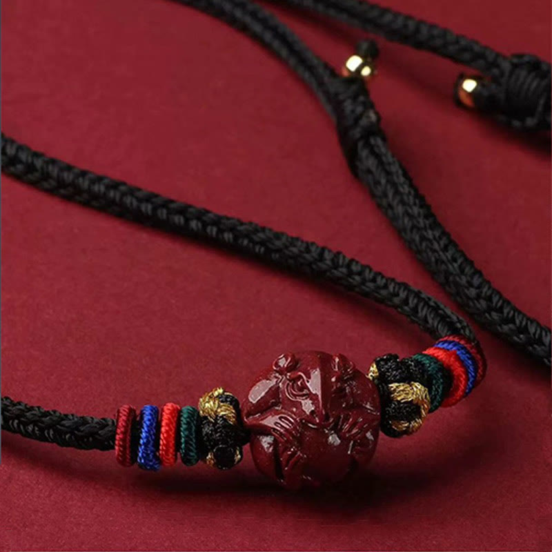 Fortune Jewel Cinnabar Chinese Zodiac Black String Blessing Necklace Pendants