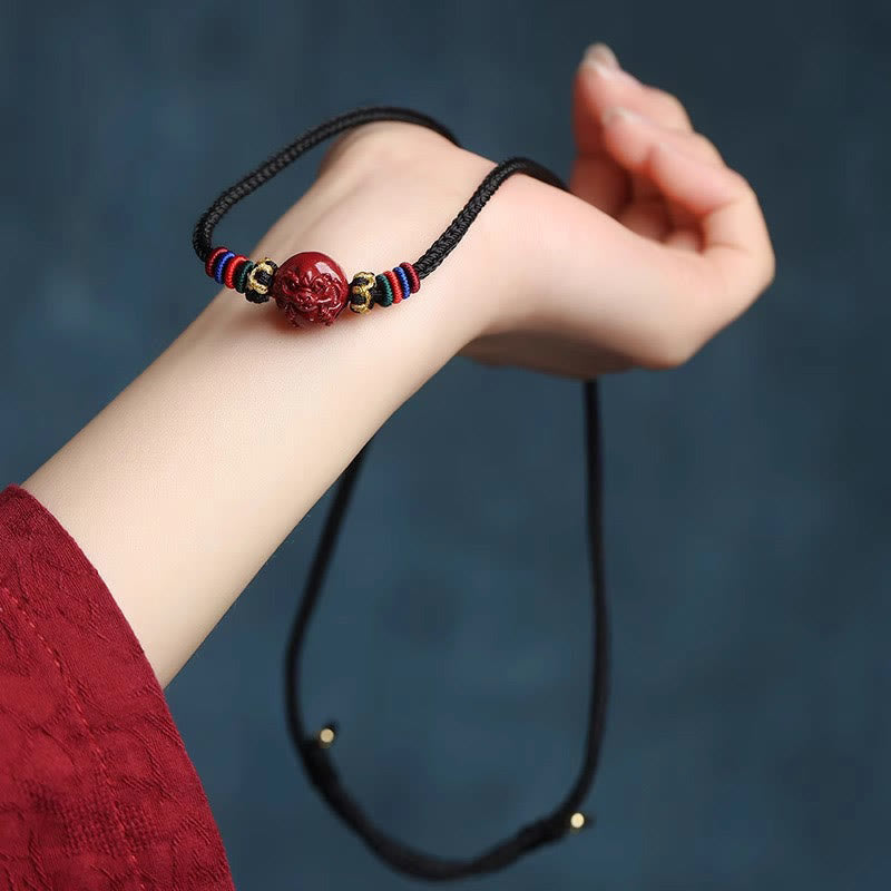 Fortune Jewel Cinnabar Chinese Zodiac Black String Blessing Necklace Pendants