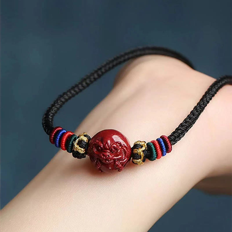Fortune Jewel Cinnabar Chinese Zodiac Black String Blessing Necklace Pendants