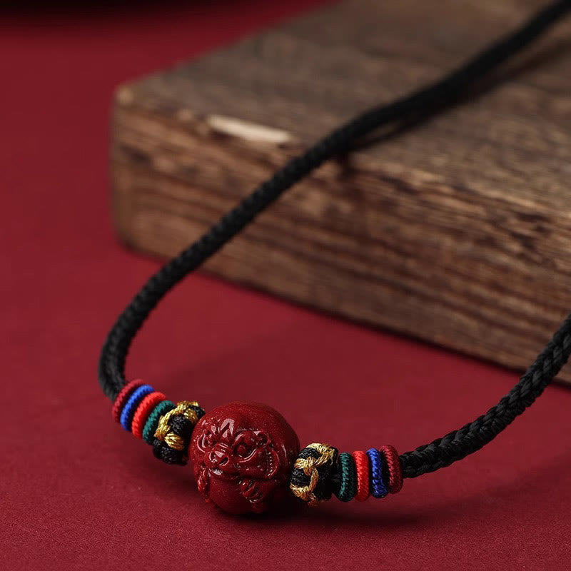 Fortune Jewel Cinnabar Chinese Zodiac Black String Blessing Necklace Pendants