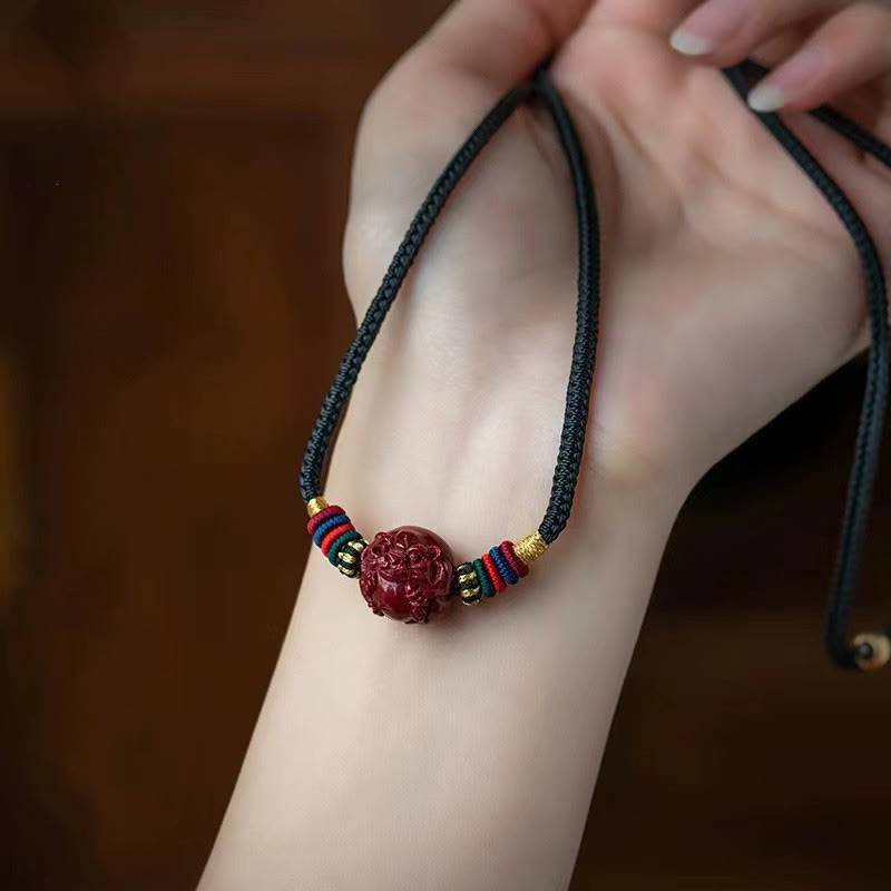 Fortune Jewel Cinnabar Chinese Zodiac Black String Blessing Necklace Pendants