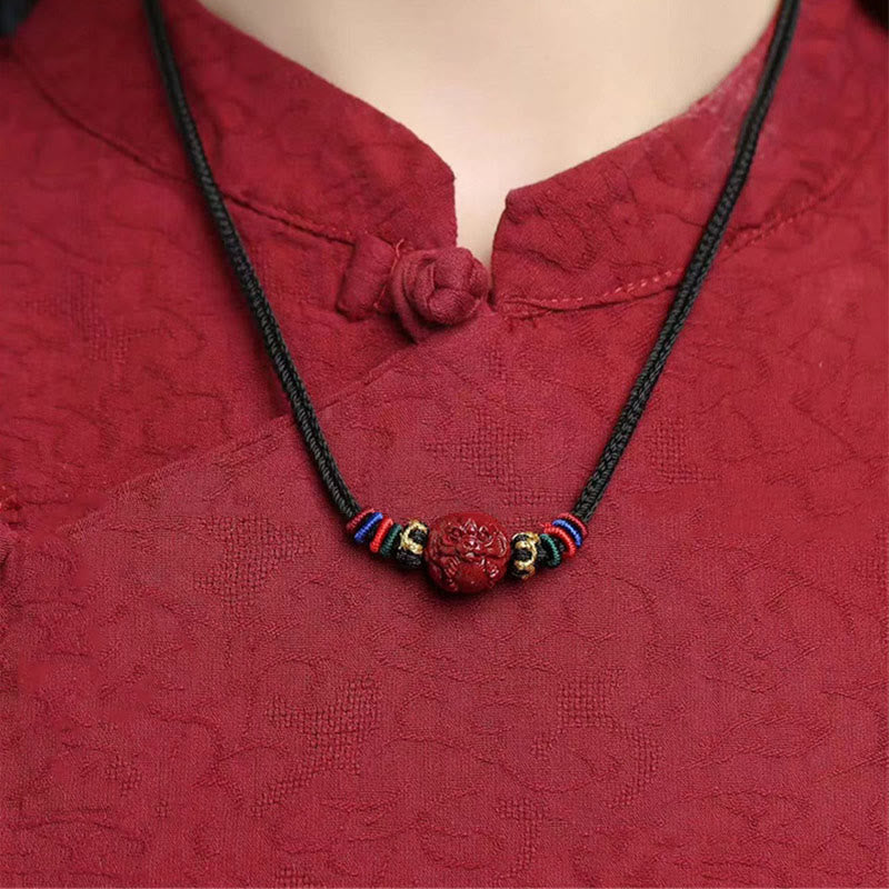 Fortune Jewel Cinnabar Chinese Zodiac Black String Blessing Necklace Pendants