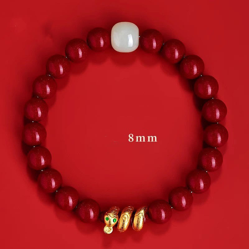 Fortune Jewel Cinnabar Bead Hetian Jade Year Of The Snake Blessing Bracelet
