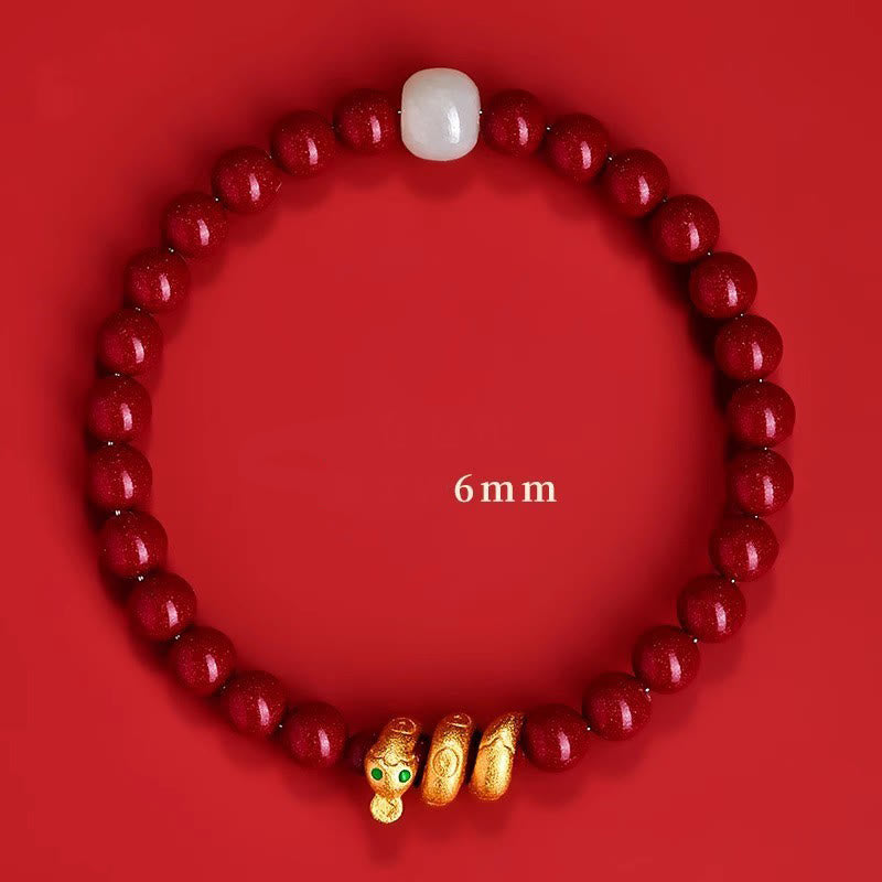 Fortune Jewel Cinnabar Bead Hetian Jade Year Of The Snake Blessing Bracelet