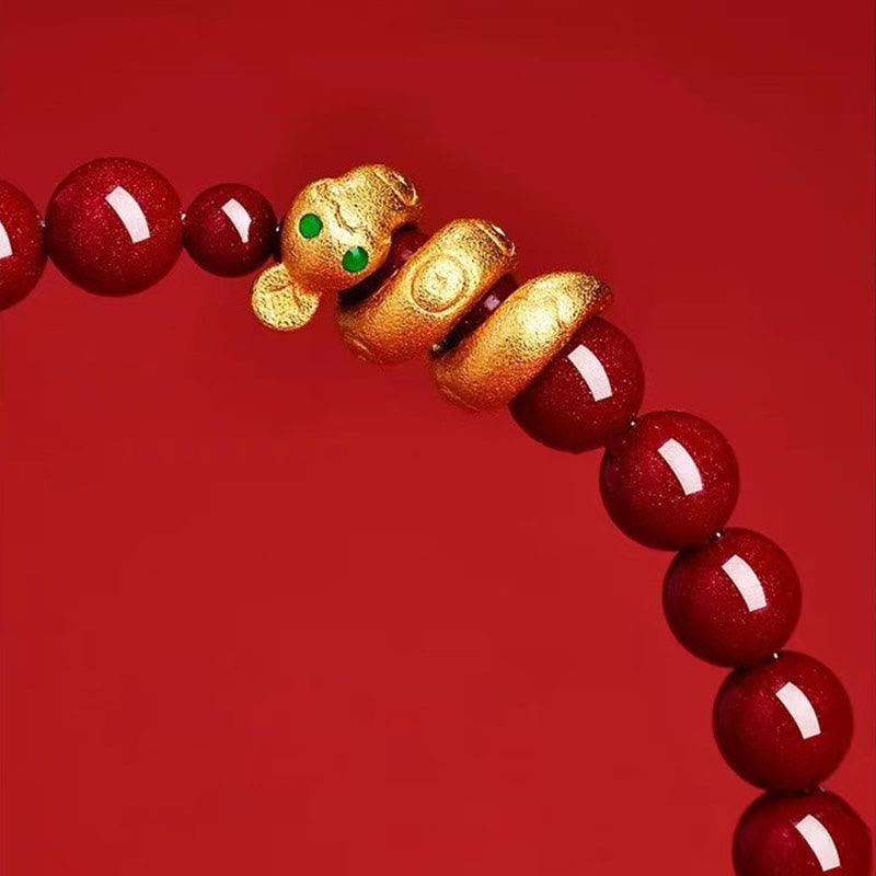 Fortune Jewel Cinnabar Bead Hetian Jade Year Of The Snake Blessing Bracelet