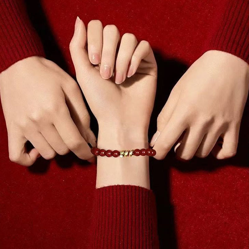 Fortune Jewel Cinnabar Bead Hetian Jade Year Of The Snake Blessing Bracelet