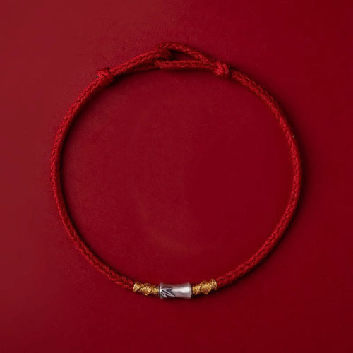 Buddha Stones Handmade 925 Sterling Silver Bamboo Design Red String Luck Braided Bracelet