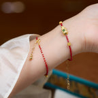 Fortune Jewel 925 Sterling Silver Plated 24k Gold Liuli Glass Bead PiXiu Four Leaf Clover Joy And Happiness Wealth Bracelet