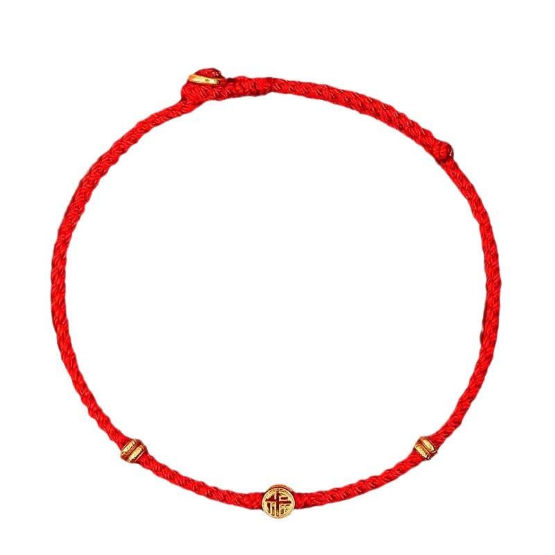 Fortune Jewel Handmade Braided Red String 925 Sterling Silver Fu Character Luck Bracelet