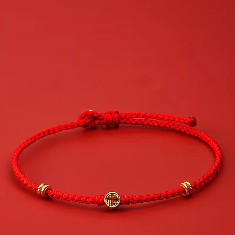 Fortune Jewel Handmade Braided Red String 925 Sterling Silver Fu Character Luck Bracelet