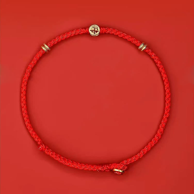 Fortune Jewel Handmade Braided Red String 925 Sterling Silver Fu Character Luck Bracelet