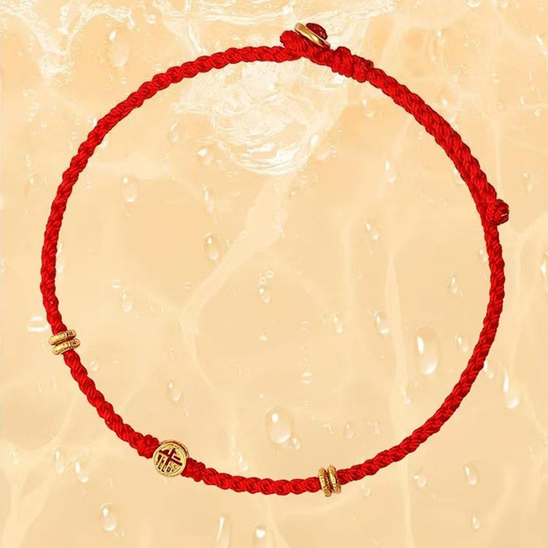 Fortune Jewel Handmade Braided Red String 925 Sterling Silver Fu Character Luck Bracelet