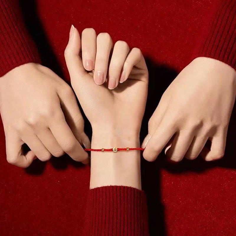 Fortune Jewel Handmade Braided Red String 925 Sterling Silver Fu Character Luck Bracelet