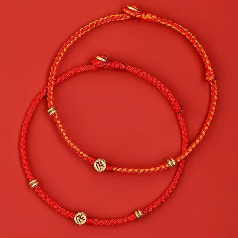 Fortune Jewel Handmade Braided Red String 925 Sterling Silver Fu Character Luck Bracelet
