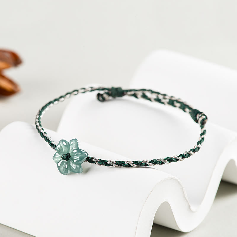 Fortune Jewel Handmade Green String Jade Orchid Braided Prosperity Bracelet