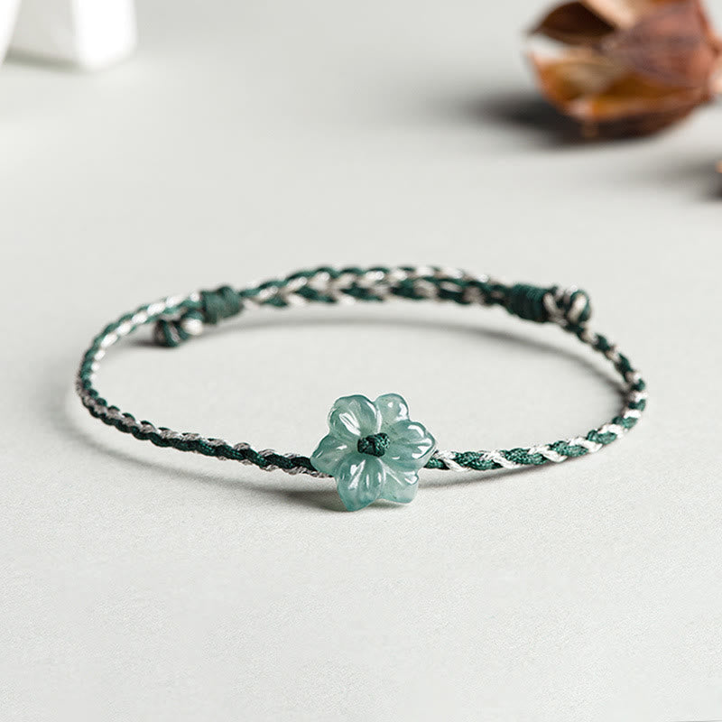 Fortune Jewel Handmade Green String Jade Orchid Braided Prosperity Bracelet