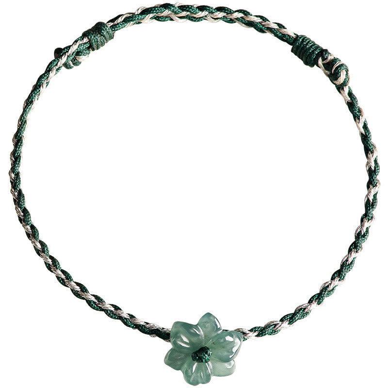 Fortune Jewel Handmade Green String Jade Orchid Braided Prosperity Bracelet