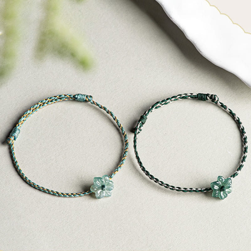 Fortune Jewel Handmade Green String Jade Orchid Braided Prosperity Bracelet