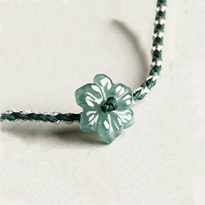 Fortune Jewel Handmade Green String Jade Orchid Braided Prosperity Bracelet