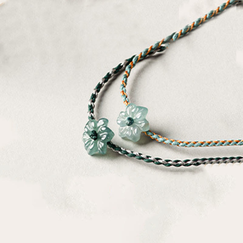 Fortune Jewel Handmade Green String Jade Orchid Braided Prosperity Bracelet