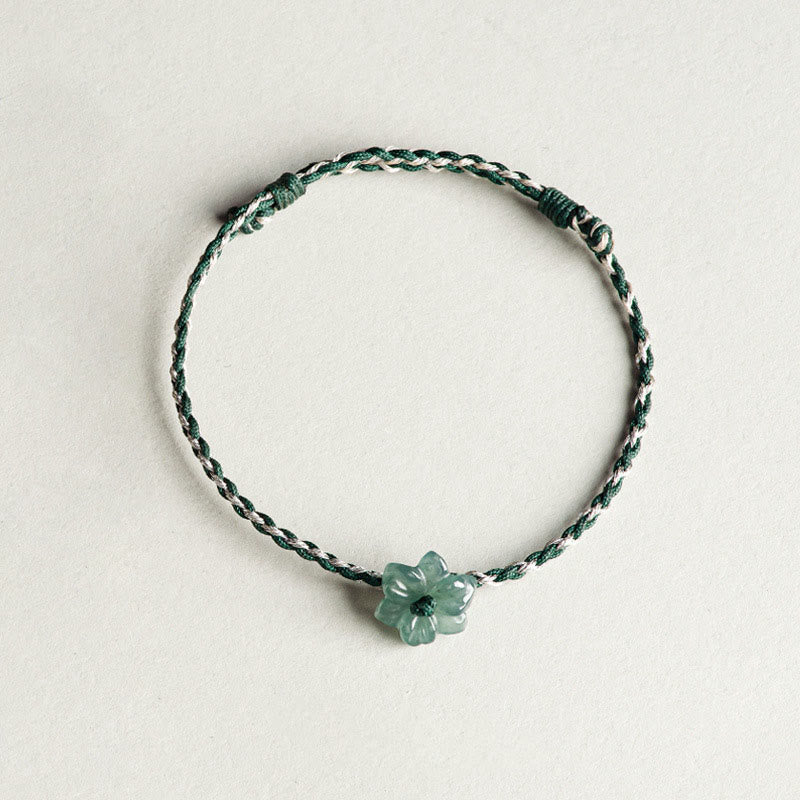 Fortune Jewel Handmade Green String Jade Orchid Braided Prosperity Bracelet