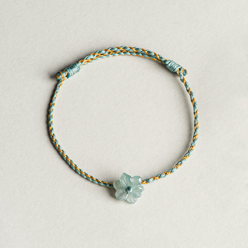 Fortune Jewel Handmade Green String Jade Orchid Braided Prosperity Bracelet