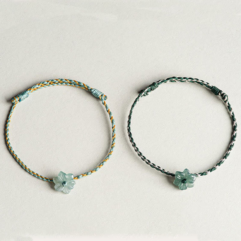 Fortune Jewel Handmade Green String Jade Orchid Braided Prosperity Bracelet