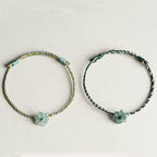 Fortune Jewel Handmade Green String Jade Orchid Braided Prosperity Bracelet