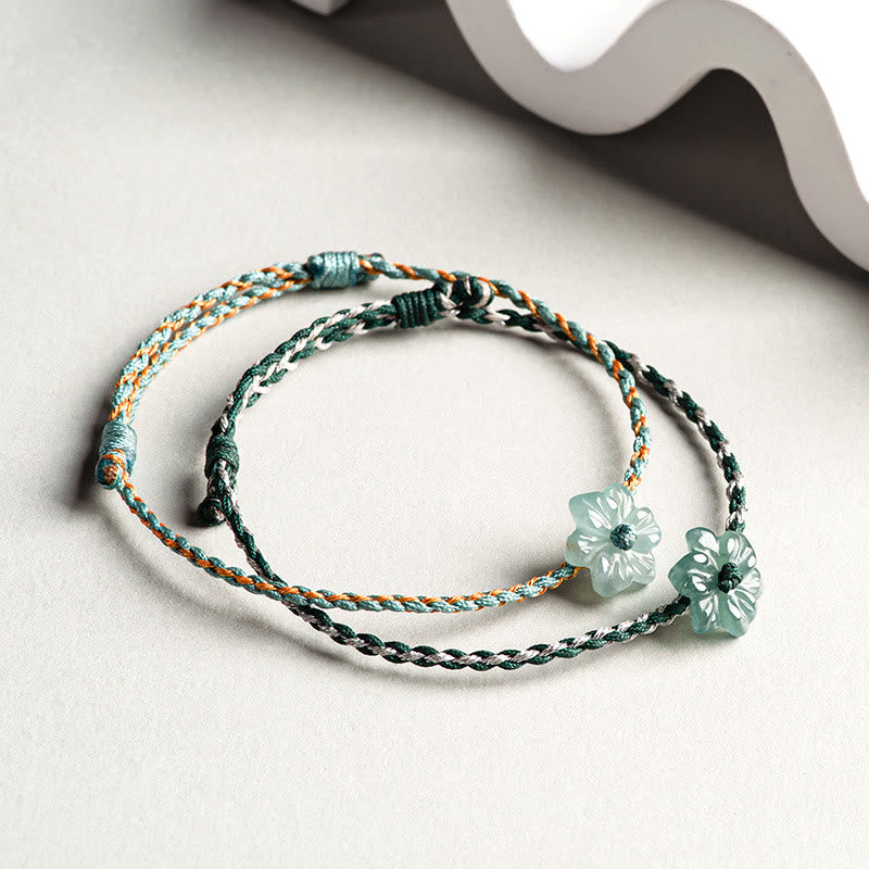 Fortune Jewel Handmade Green String Jade Orchid Braided Prosperity Bracelet