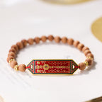 Fortune Jewel Sandalwood Wood Bead Gold Plated Copper Bagua Yin Yang Chinese Character Harmony Bracelet